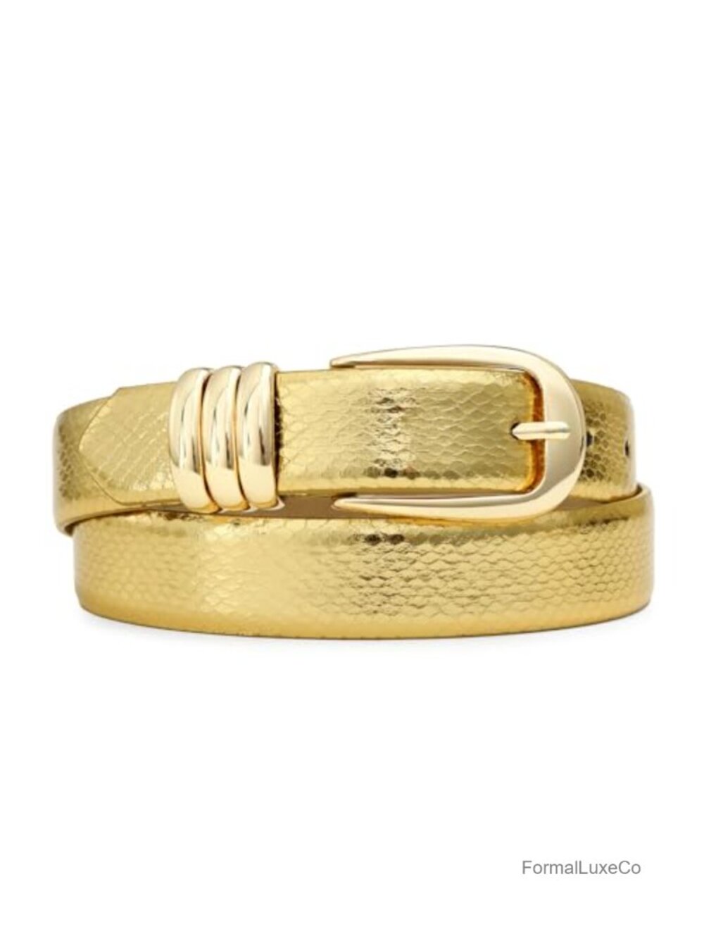 Women's Gold Belt Buckle Evening Formal Waist Belt Snake Skin Faux Leather
